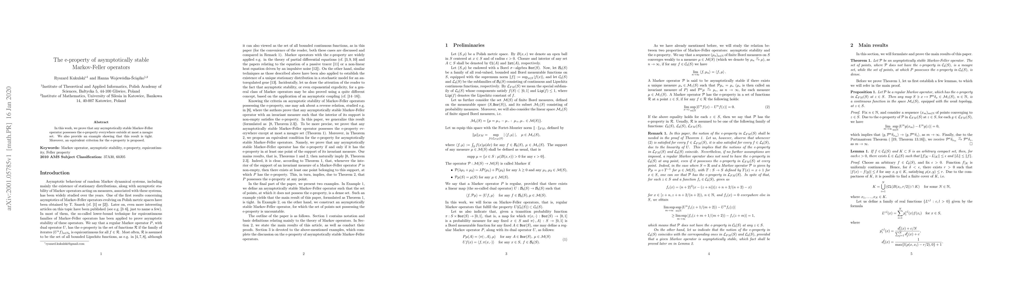 Thumbnail for The e-property of asymptotically stable Markov-Feller operators