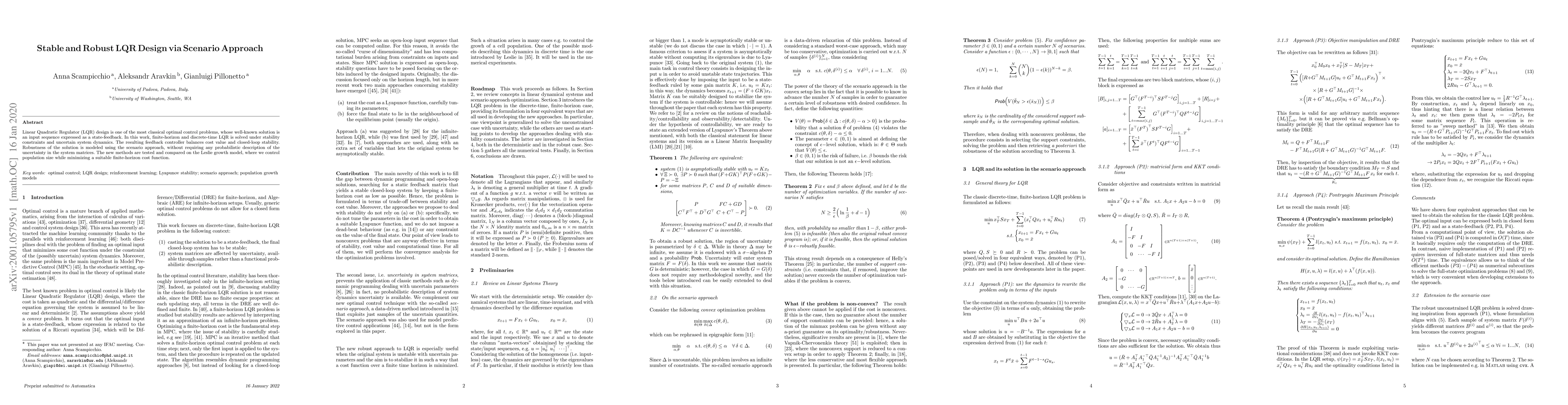 Thumbnail for Stable and Robust LQR Design via Scenario Approach