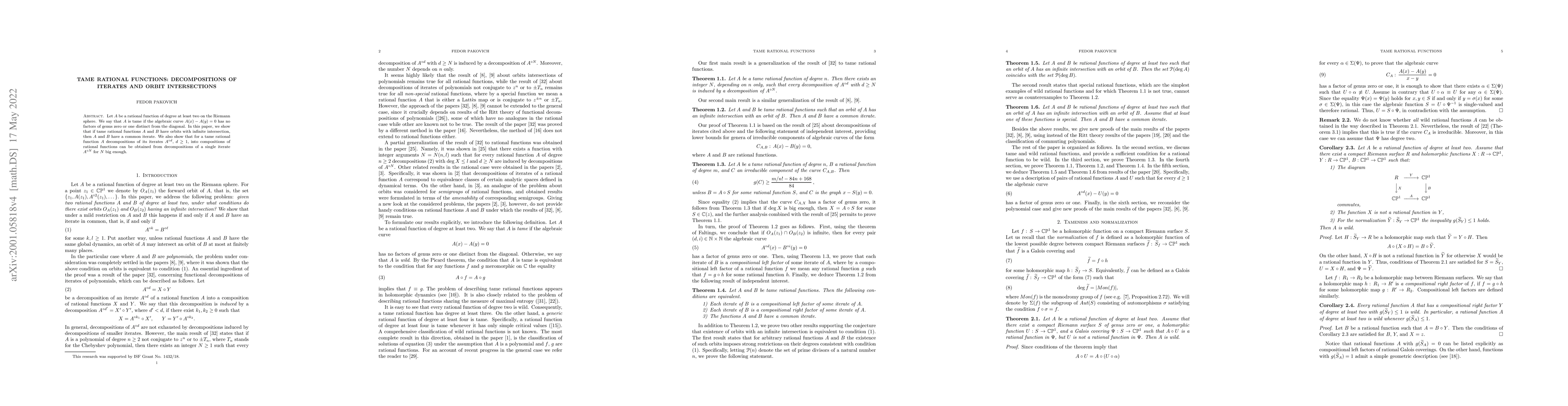 Thumbnail for Tame rational functions: Decompositions of iterates and orbit
  intersections
