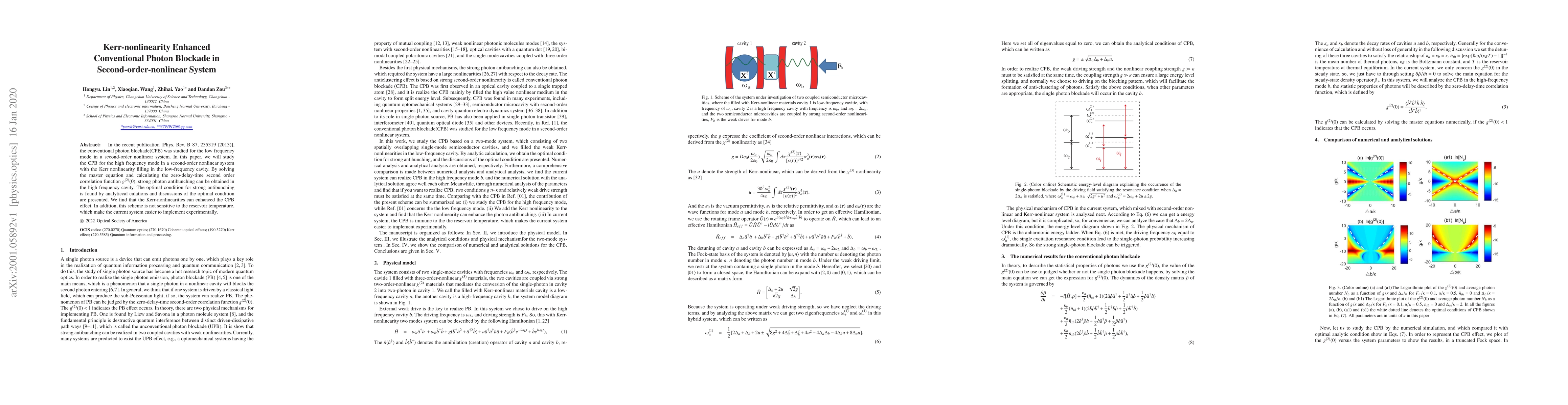Thumbnail for Kerr-nonlinearity Enhanced Conventional Photon Blockade in
  Second-order-nonlinear System