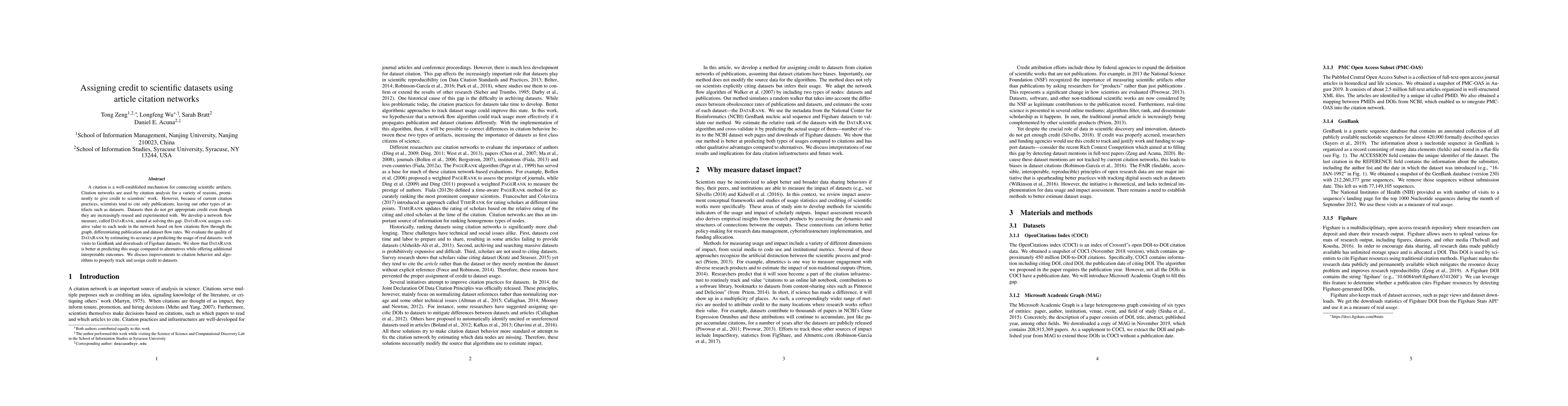 Thumbnail for Assigning credit to scientific datasets using article citation networks