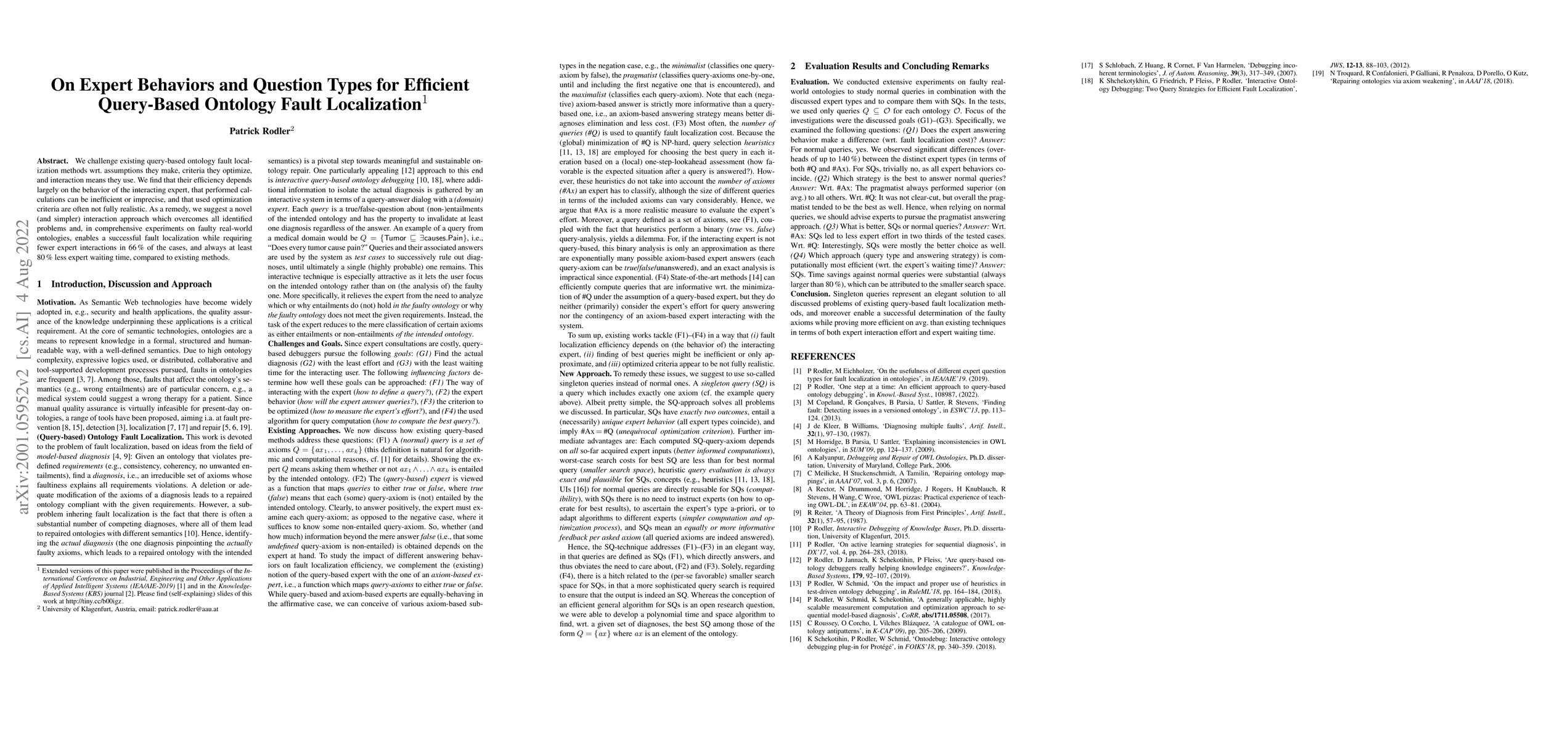 Thumbnail for On Expert Behaviors and Question Types for Efficient Query-Based
  Ontology Fault Localization