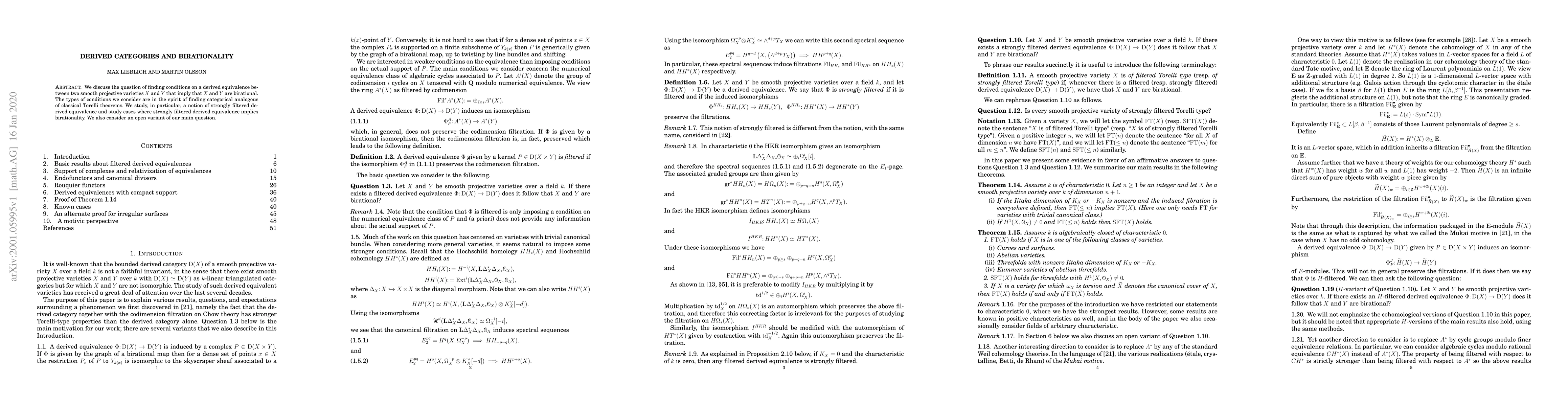 Thumbnail for Derived categories and birationality