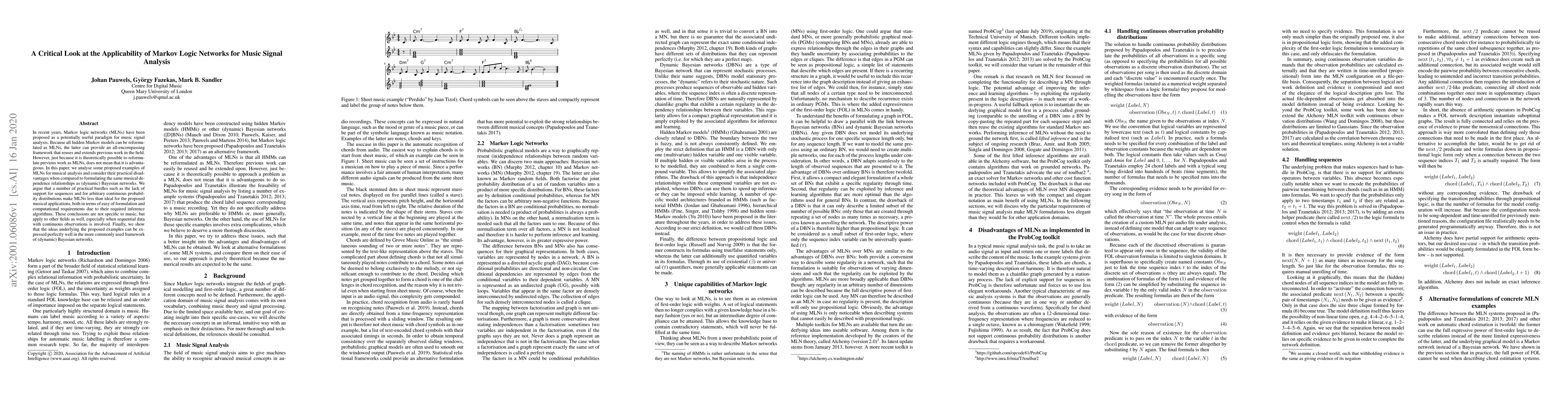 Thumbnail for A Critical Look at the Applicability of Markov Logic Networks for Music
  Signal Analysis