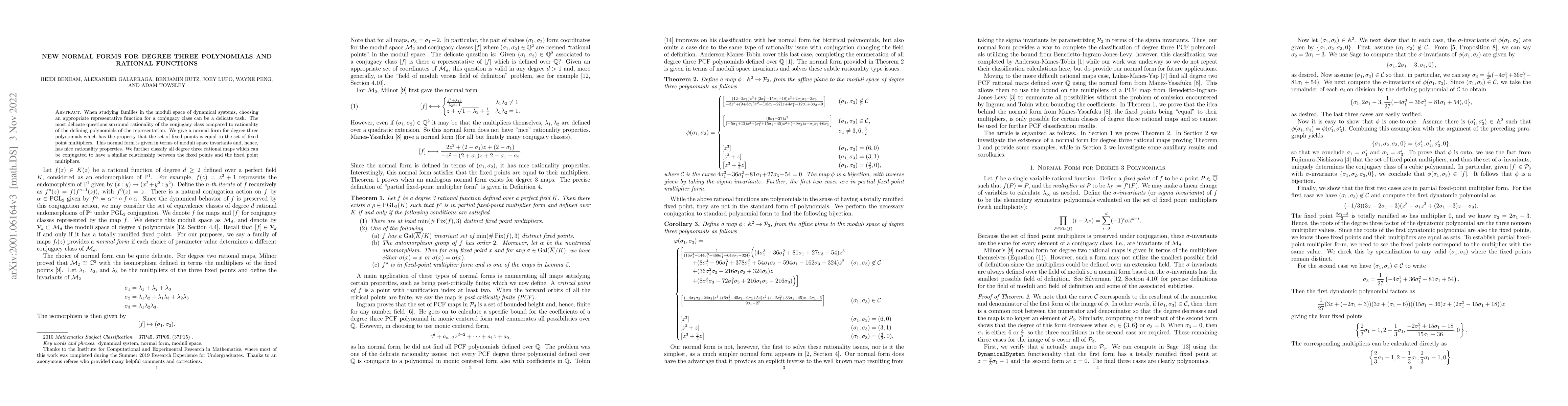 Thumbnail for New Normal Forms For Degree Three Polynomials and Rational Functions