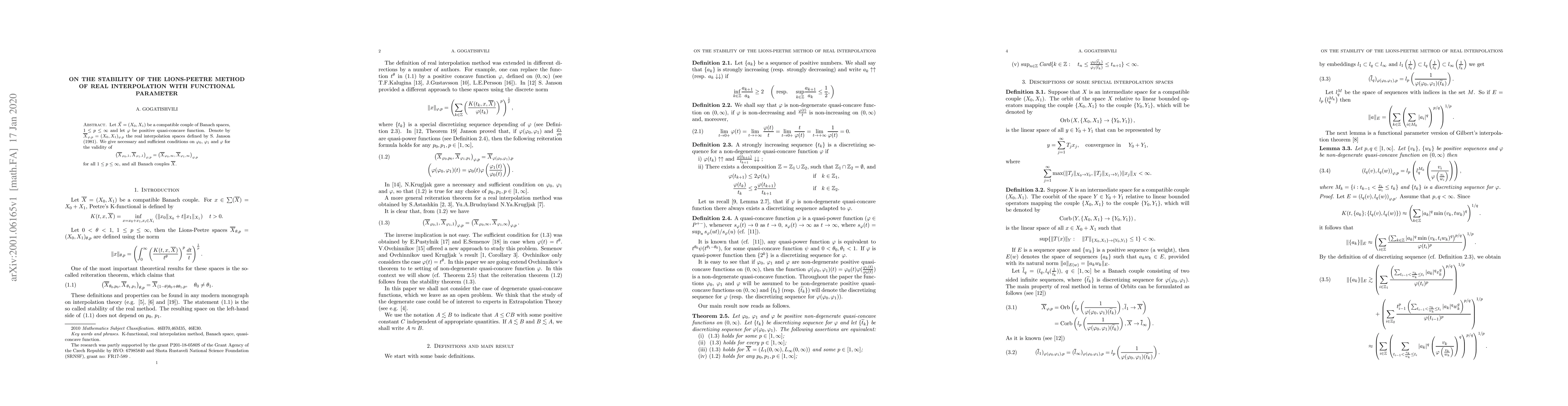 Thumbnail for On the stability of the Lions-Peetre method of real interpolation with
  functional parameter