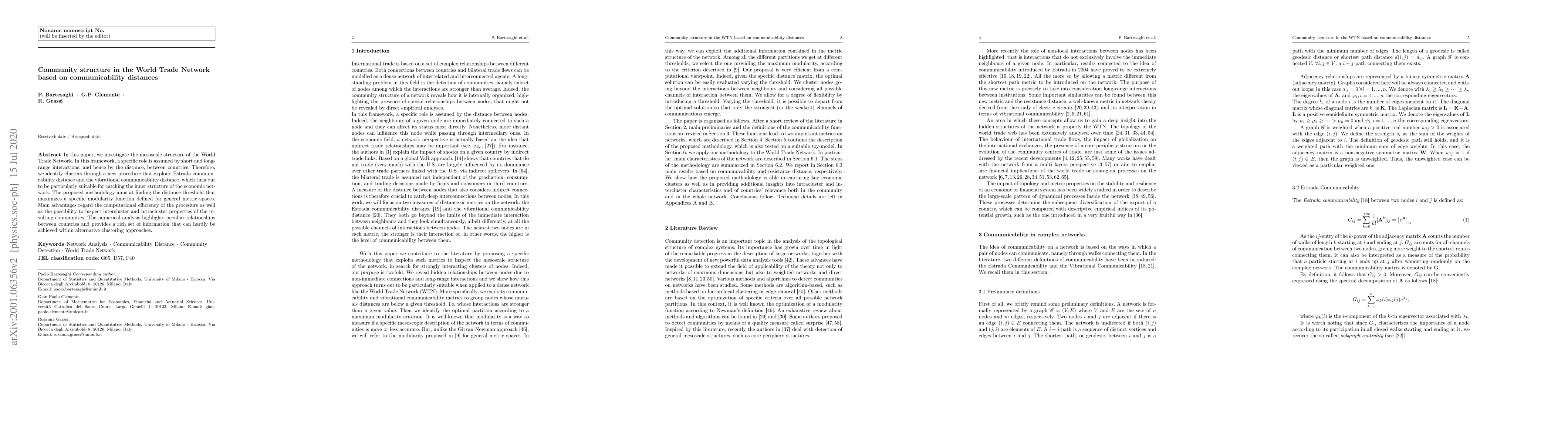 Thumbnail for Community structure in the World Trade Network based on communicability
  distances