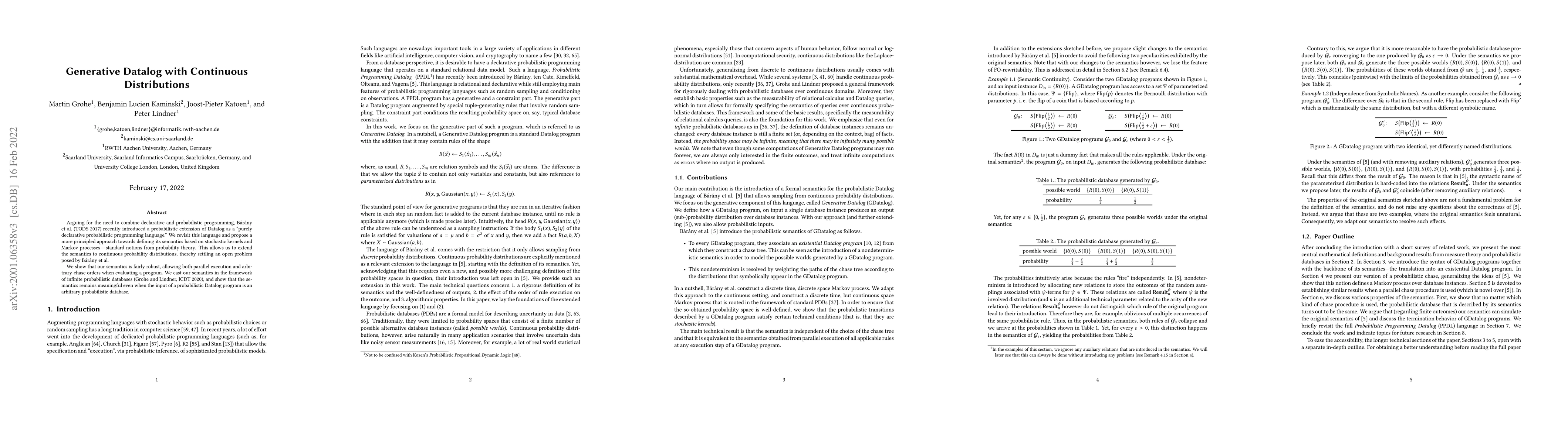 Thumbnail for Generative Datalog with Continuous Distributions