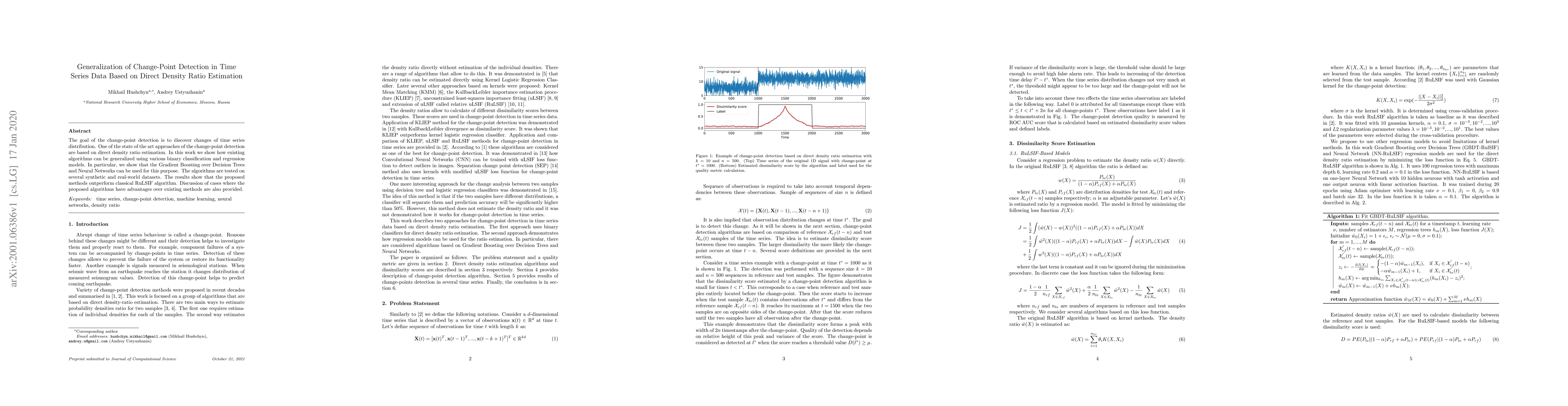 Thumbnail for Generalization of Change-Point Detection in Time Series Data Based on
  Direct Density Ratio Estimation