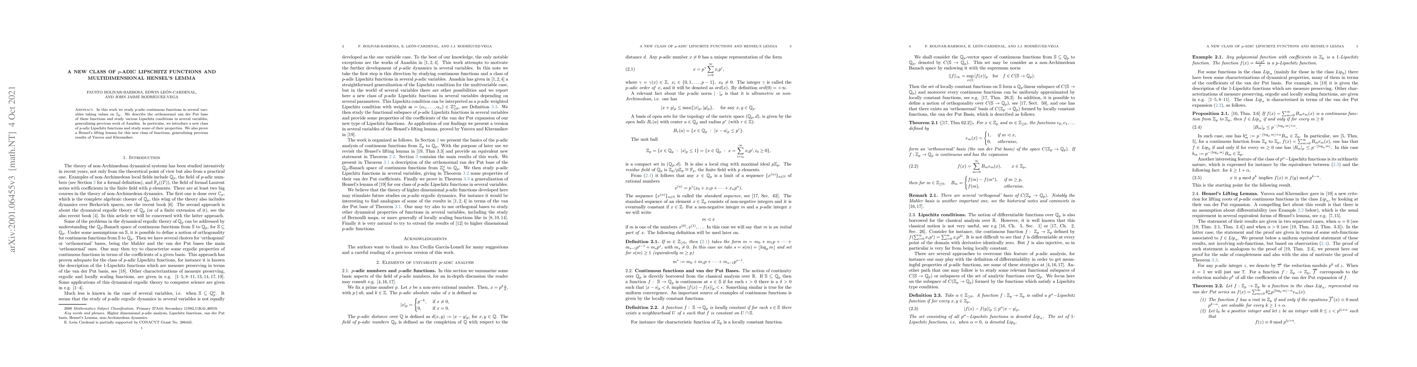 Thumbnail for A new class of $p$-adic Lipschitz functions and multidimensional
  Hensel's Lemma