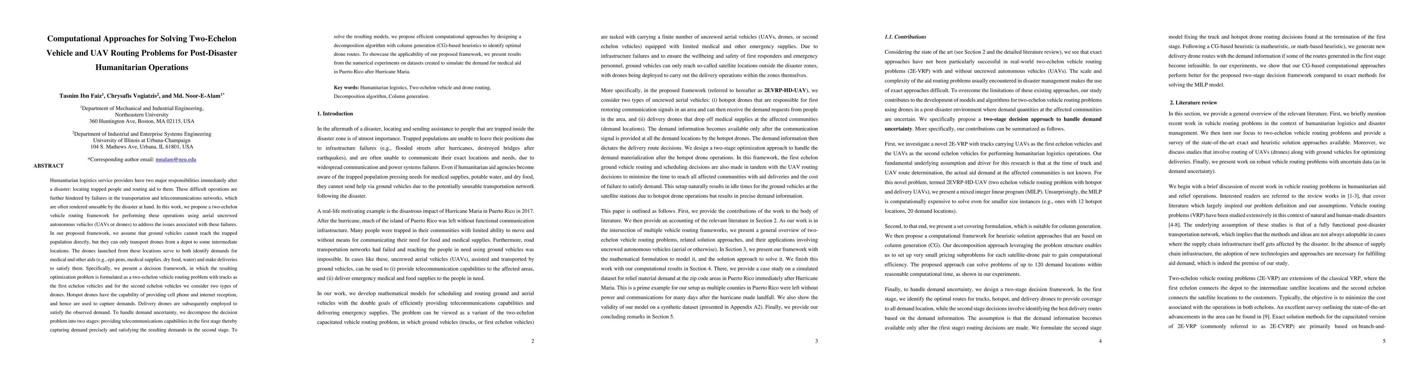Thumbnail for Computational Approaches for Solving Two-Echelon Vehicle and UAV Routing
  Problems for Post-Disaster Humanitarian Operations