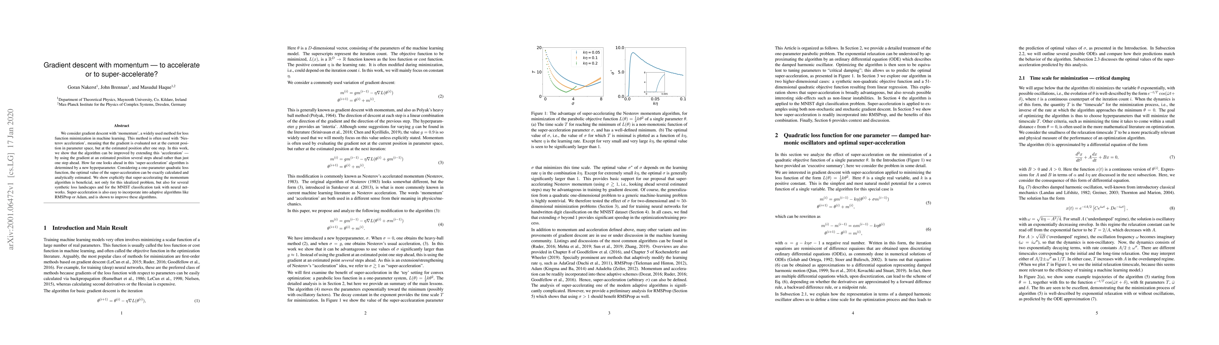Thumbnail for Gradient descent with momentum --- to accelerate or to super-accelerate?