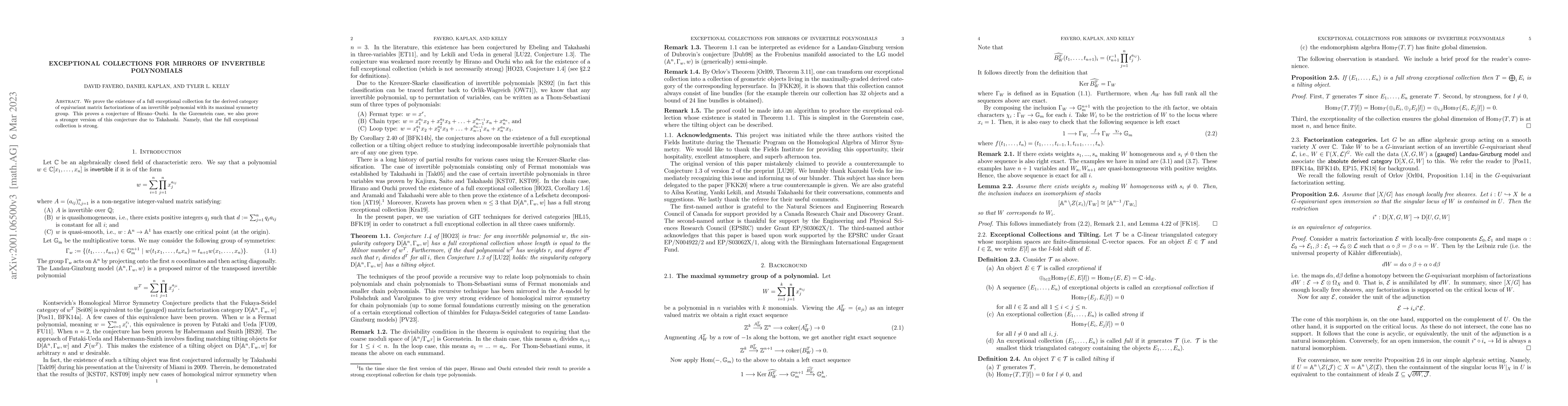 Thumbnail for Exceptional Collections for Mirrors of Invertible Polynomials