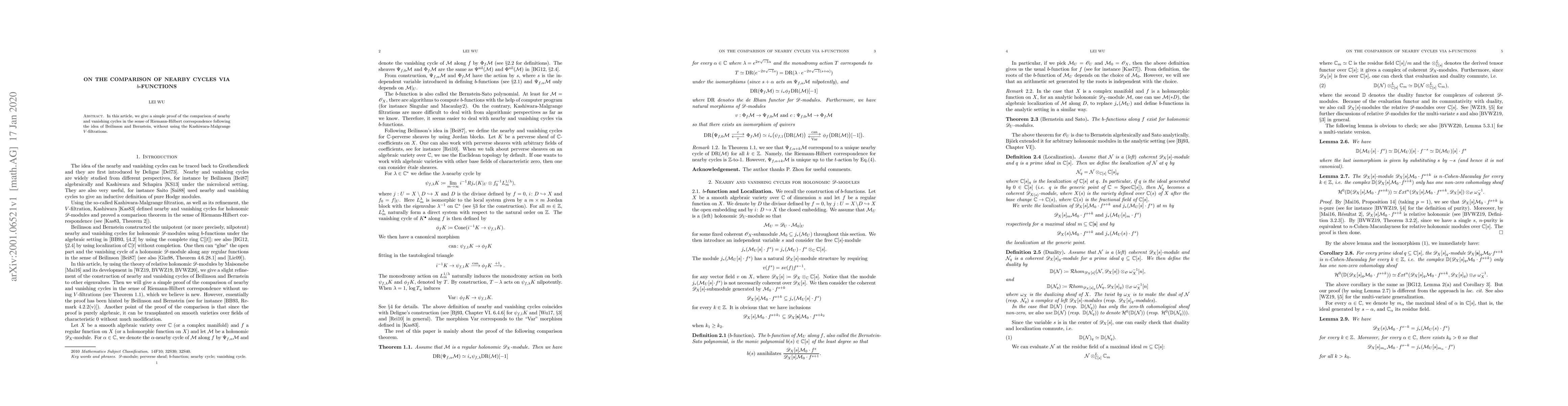 Thumbnail for On the comparison of nearby cycles via $b$-functions
