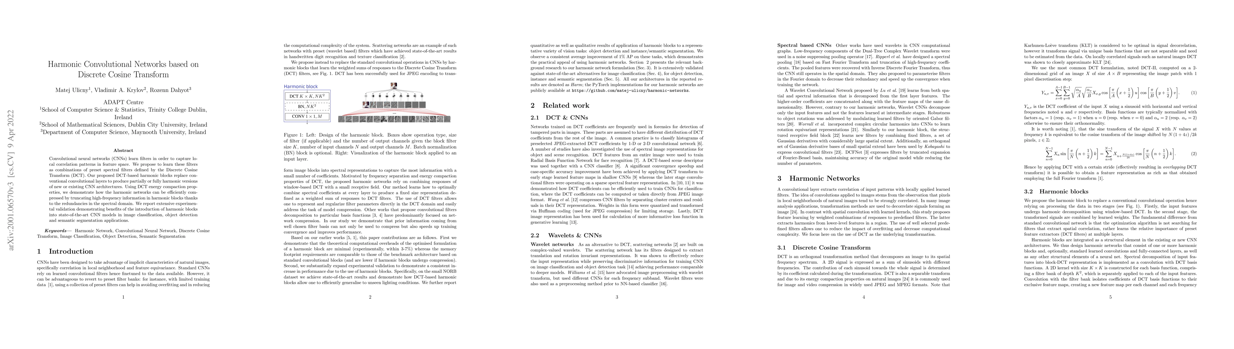 Thumbnail for Harmonic Convolutional Networks based on Discrete Cosine Transform