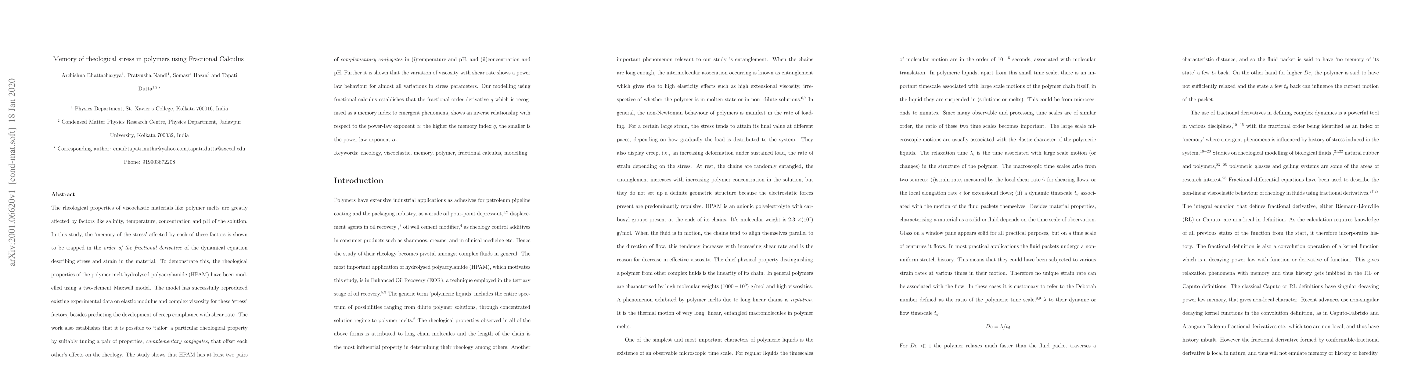 Thumbnail for Memory of rheological stress in polymers using Fractional Calculus