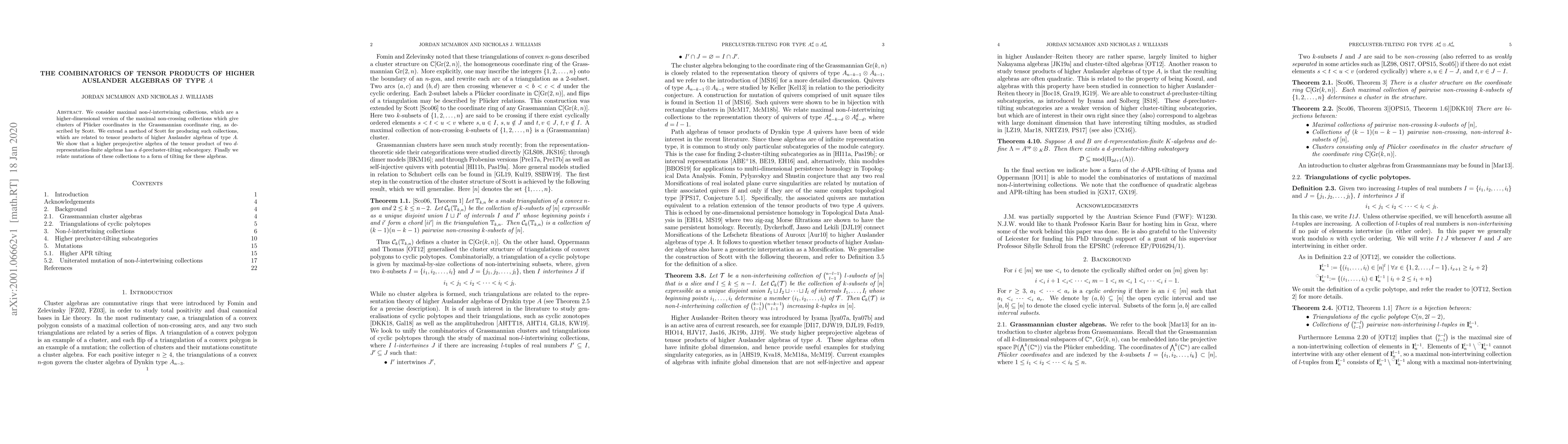 Thumbnail for The combinatorics of tensor products of higher Auslander algebras of
  type $A$