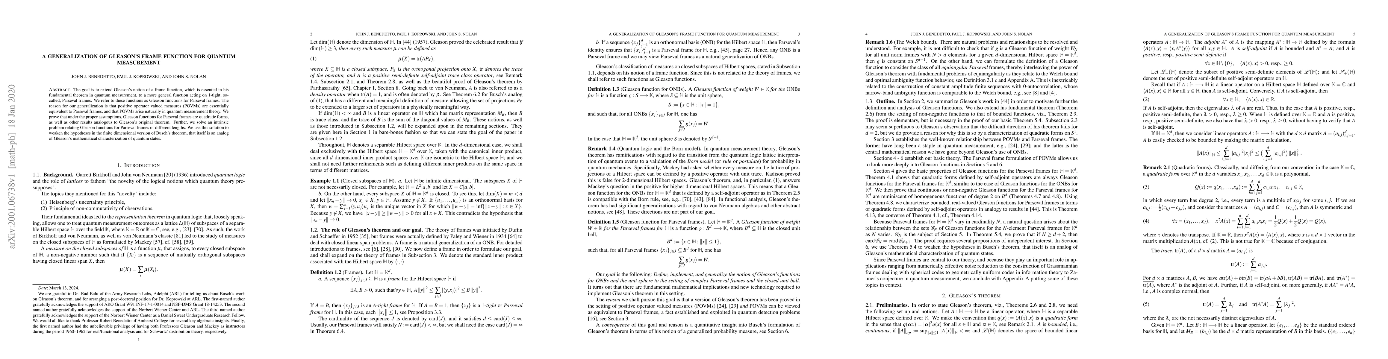 Thumbnail for A Generalization of Gleason's Frame Function for Quantum Measurement