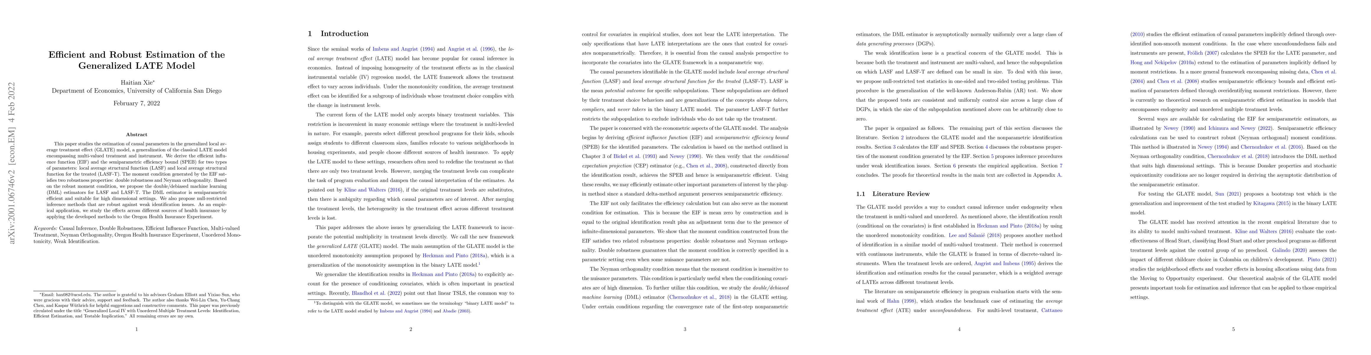 Thumbnail for Efficient and Robust Estimation of the Generalized LATE Model