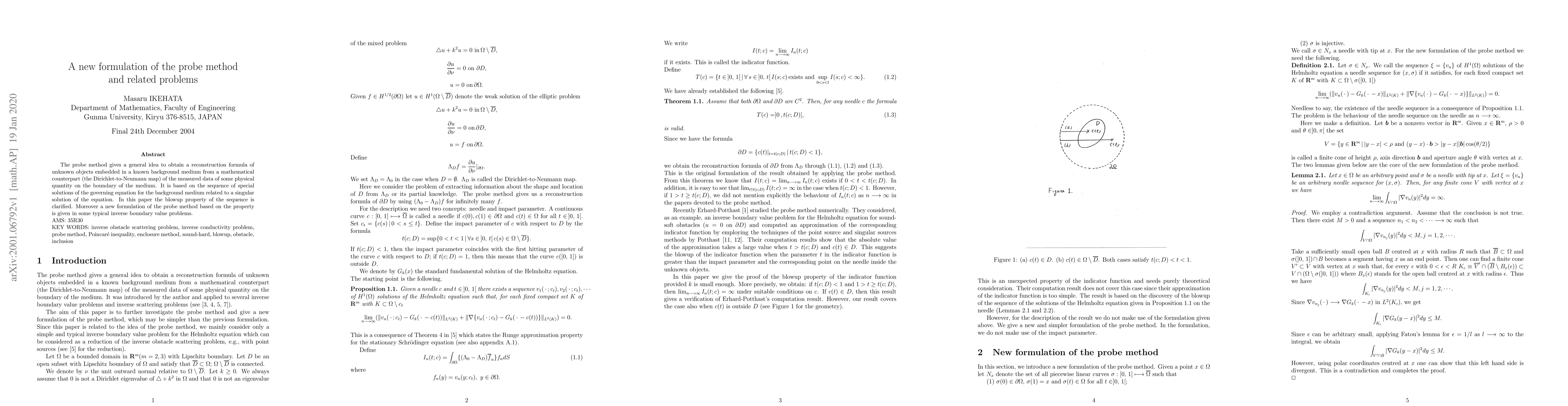 Thumbnail for A new formulation of the probe method and related problems