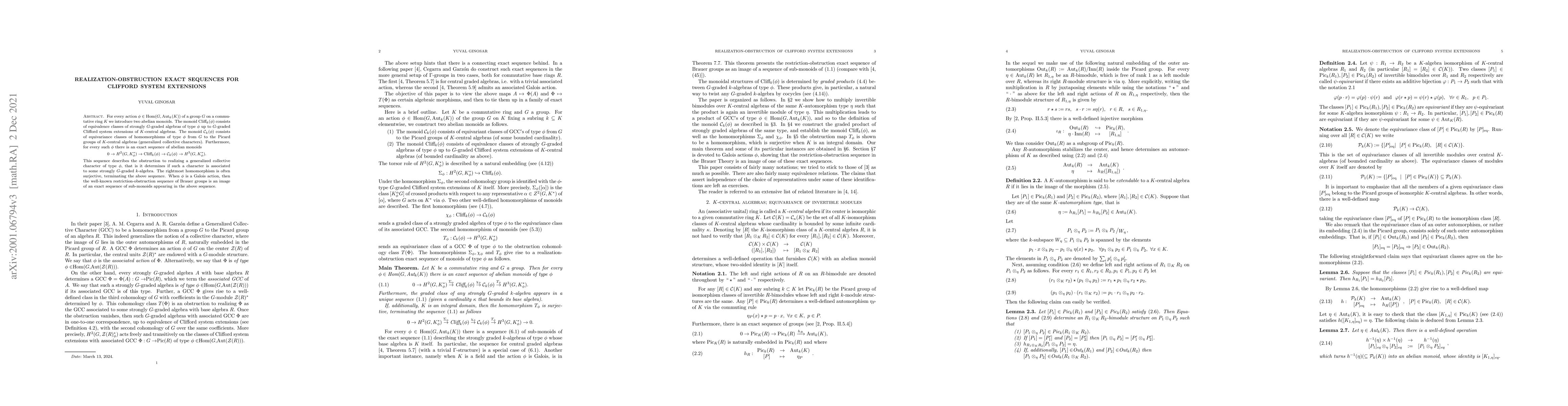 Thumbnail for Realization-obstruction exact sequences for Clifford system extensions