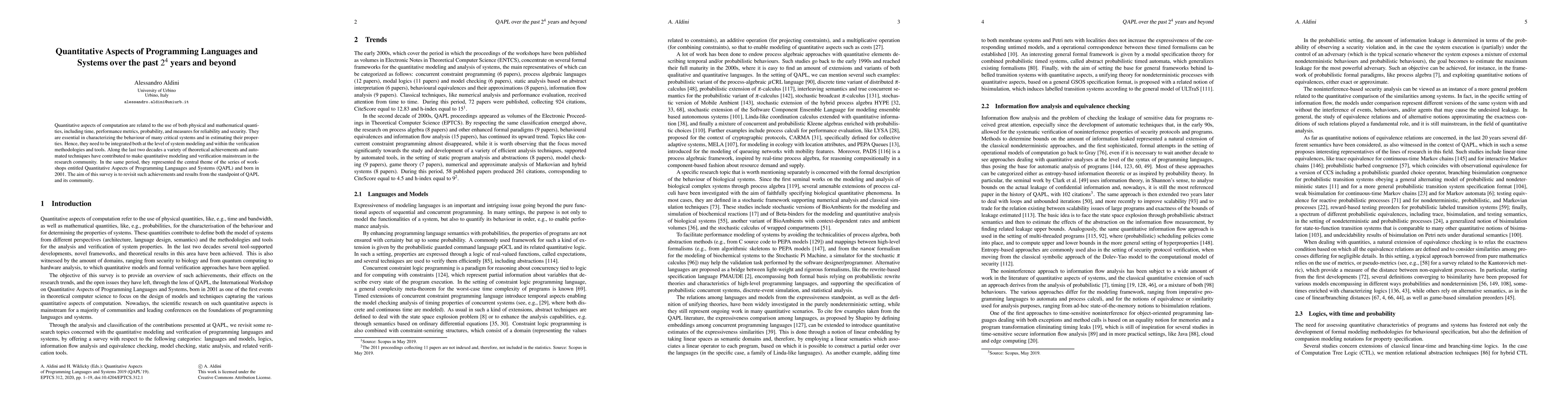 Thumbnail for Quantitative Aspects of Programming Languages and Systems over the past
  $2^4$ years and beyond