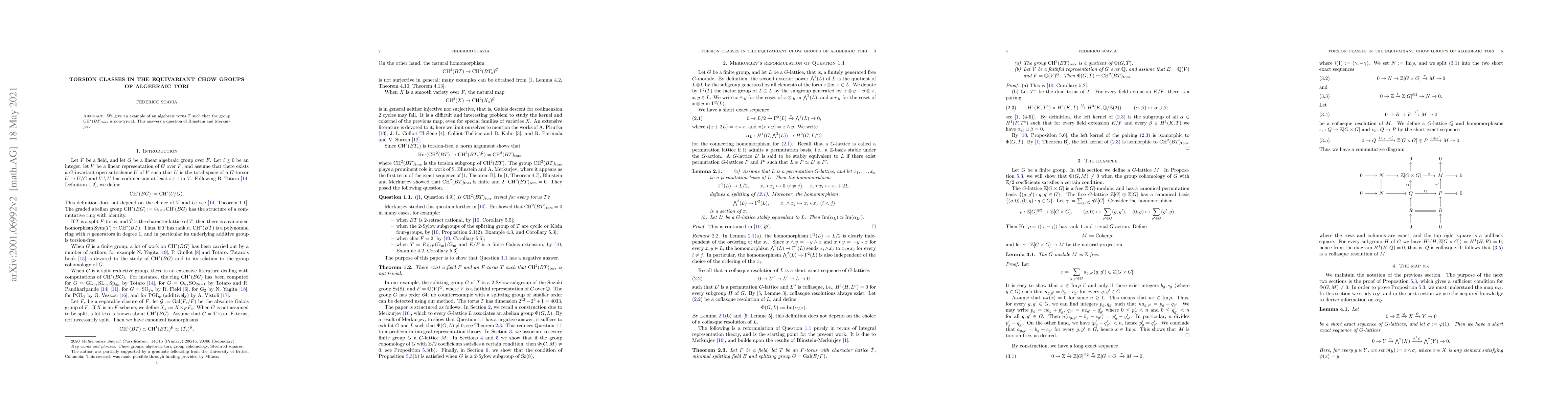 Thumbnail for Torsion classes in the equivariant Chow groups of algebraic tori