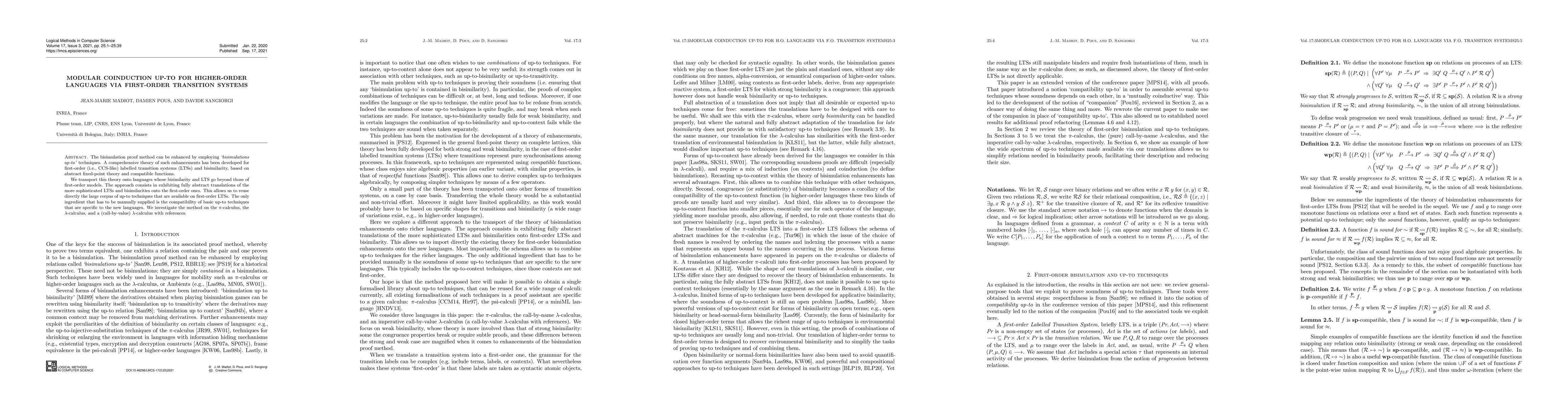 Thumbnail for Modular coinduction up-to for higher-order languages via first-order
  transition systems