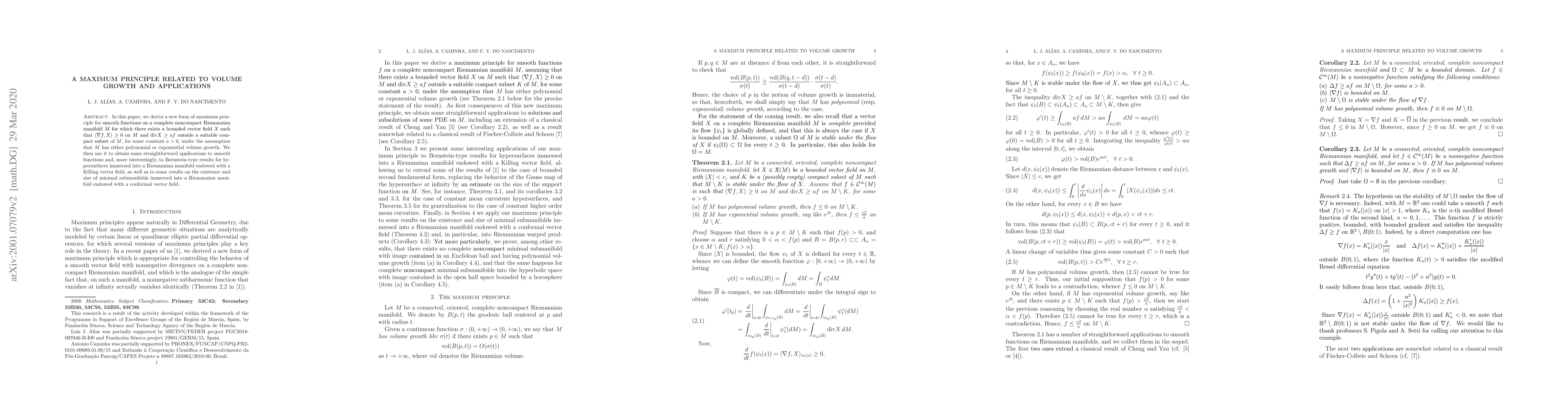 Thumbnail for A maximum principle related to volume growth and applications