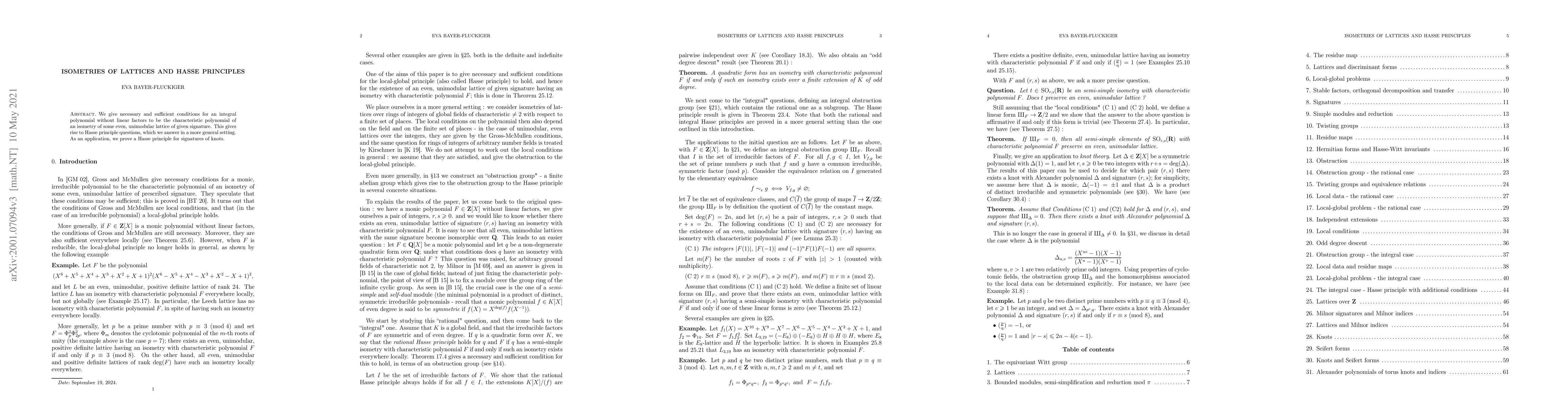 Thumbnail for Isometries of lattices and Hasse principles