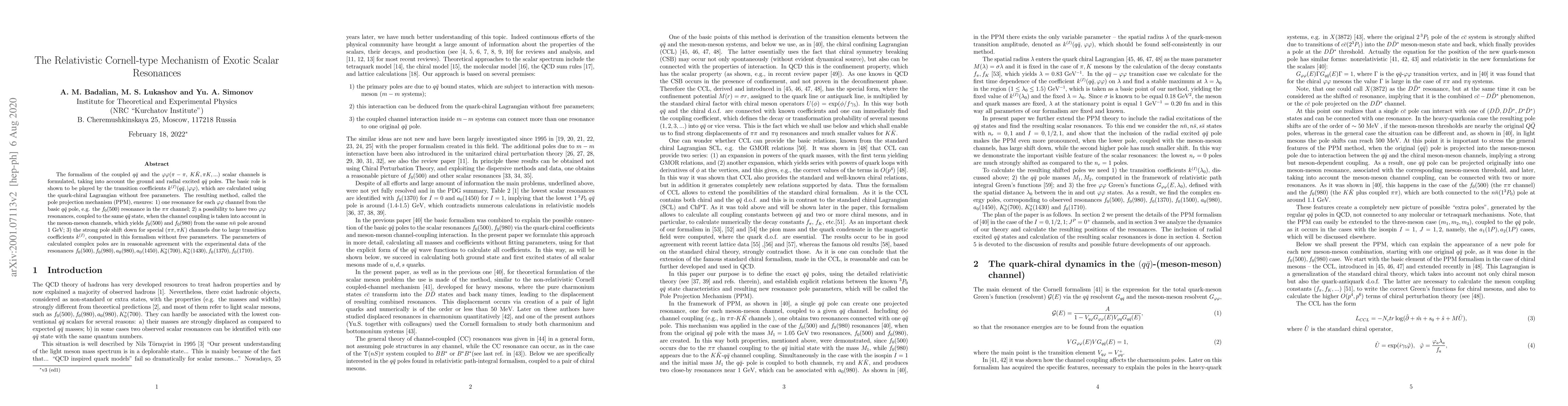 Thumbnail for The Relativistic Cornell-type Mechanism of Exotic Scalar Resonances