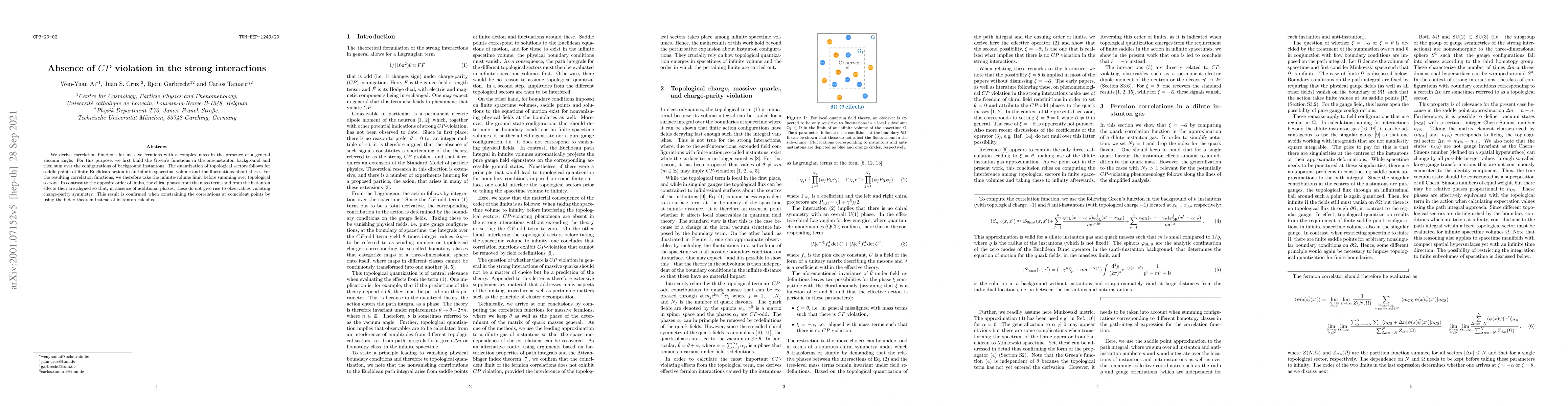 Thumbnail for Absence of $CP$ violation in the strong interactions