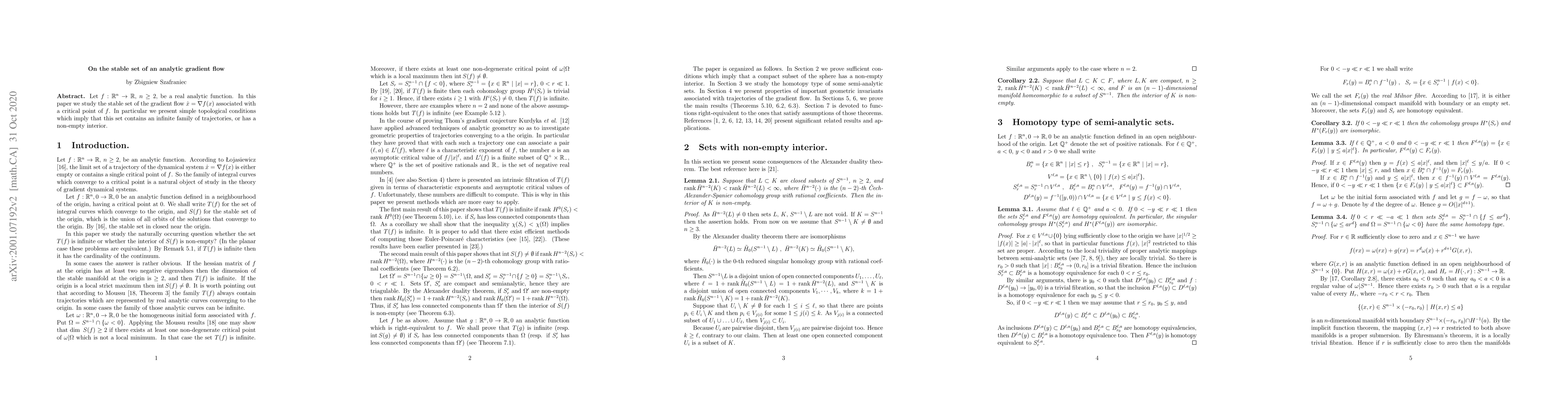 Thumbnail for On the stable set of an analytic gradient flow