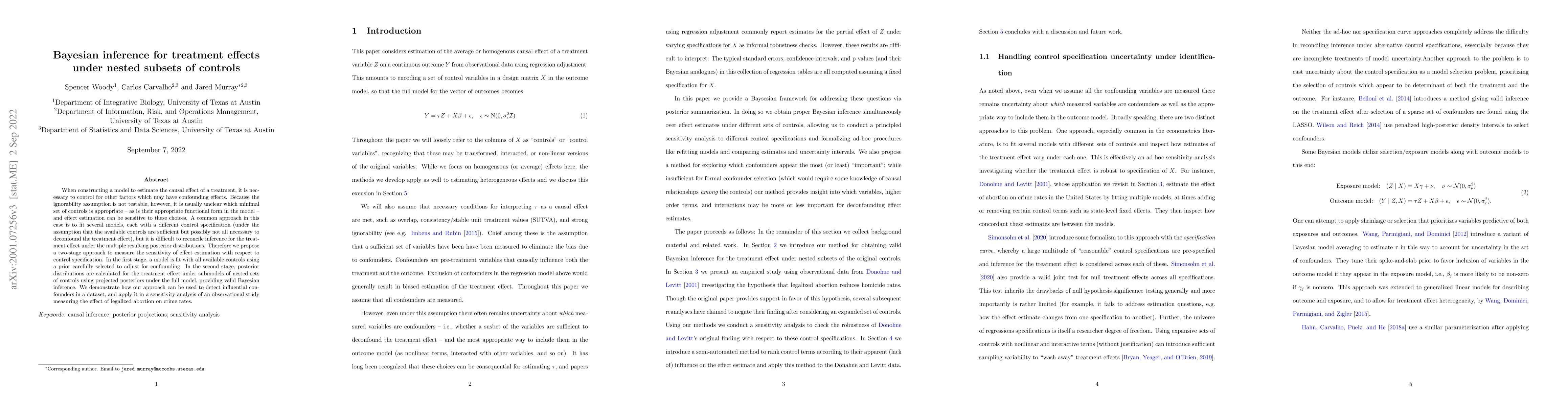 Thumbnail for Bayesian inference for treatment effects under nested subsets of
  controls
