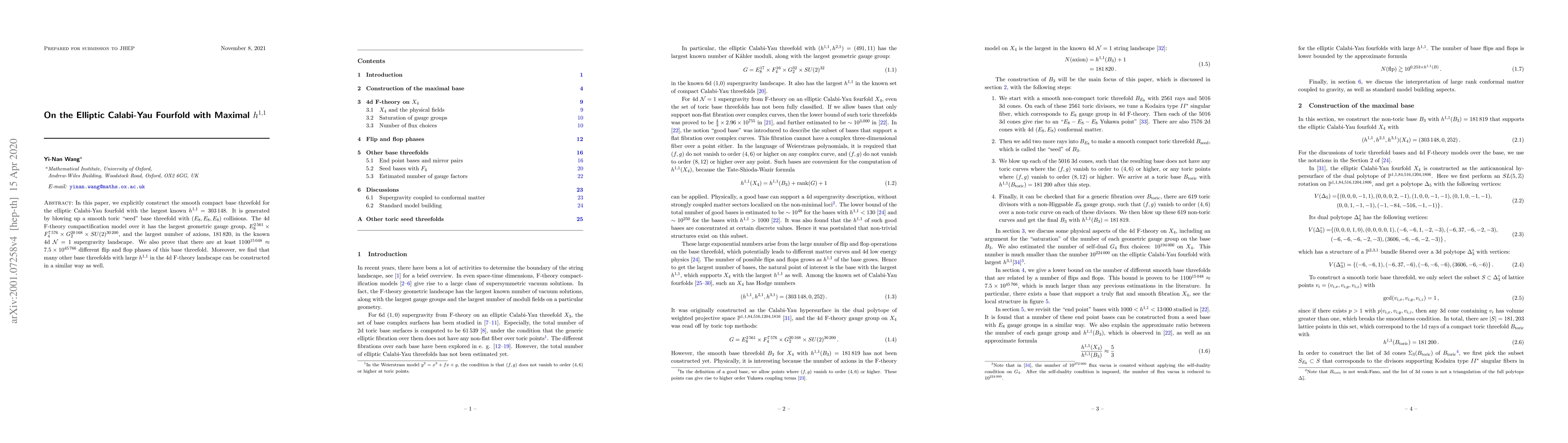 Thumbnail for On the Elliptic Calabi-Yau Fourfold with Maximal $h^{1,1}$
