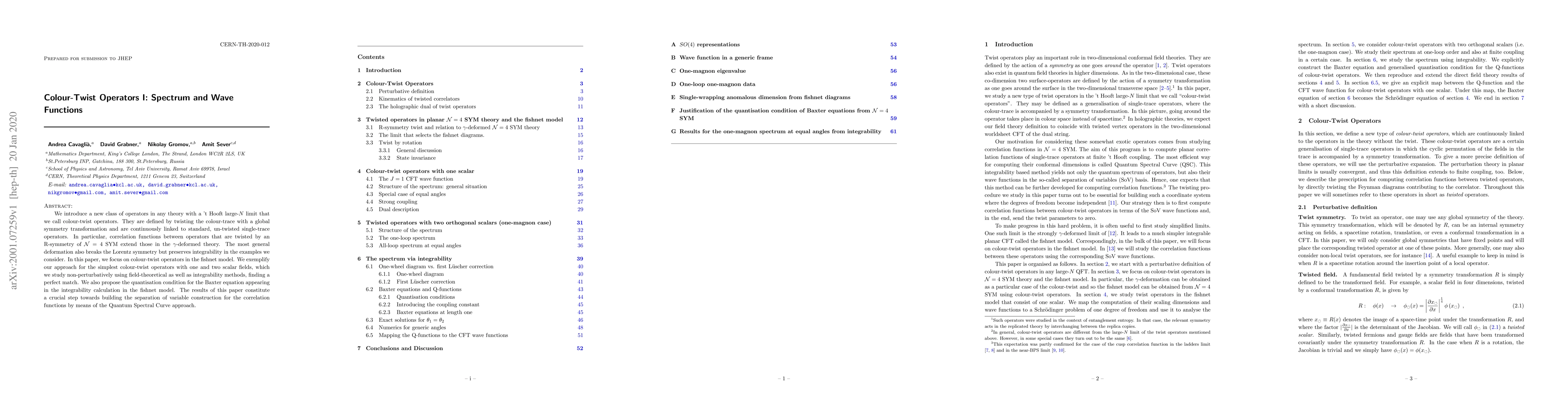 Thumbnail for Colour-Twist Operators I: Spectrum and Wave Functions