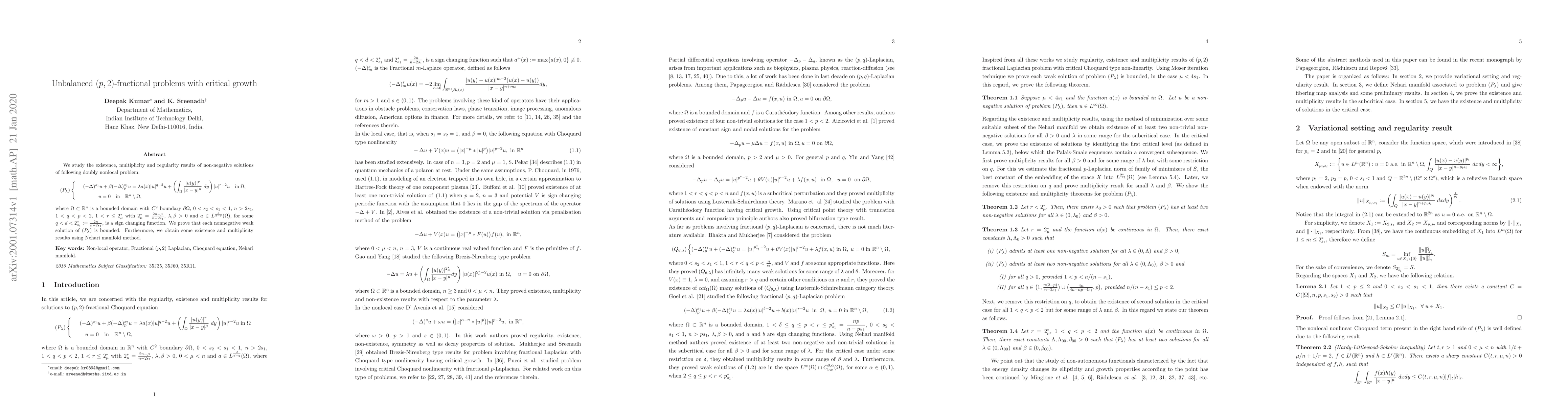 Thumbnail for Unbalanced $(p,2)$-fractional problems with critical growth