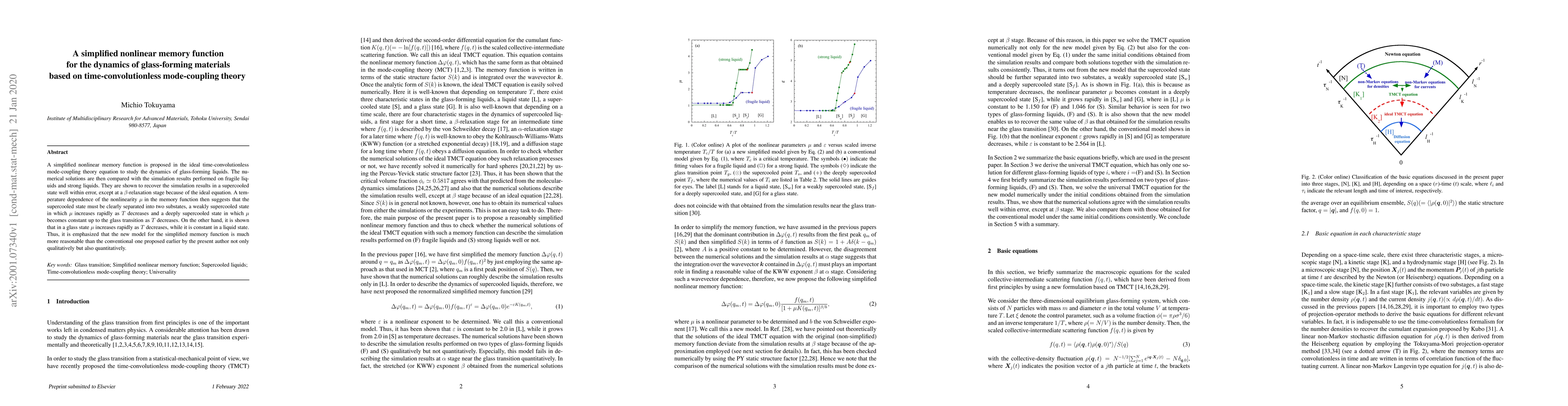 Thumbnail for A simplified nonlinear memory function for the dynamics of glass-forming
  materials based on time-convolutionless mode-coupling theory