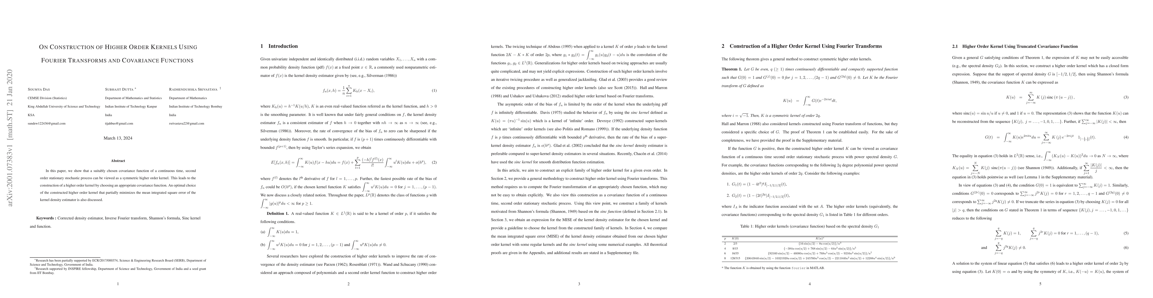 Thumbnail for On Construction of Higher Order Kernels Using Fourier Transforms and
  Covariance Functions