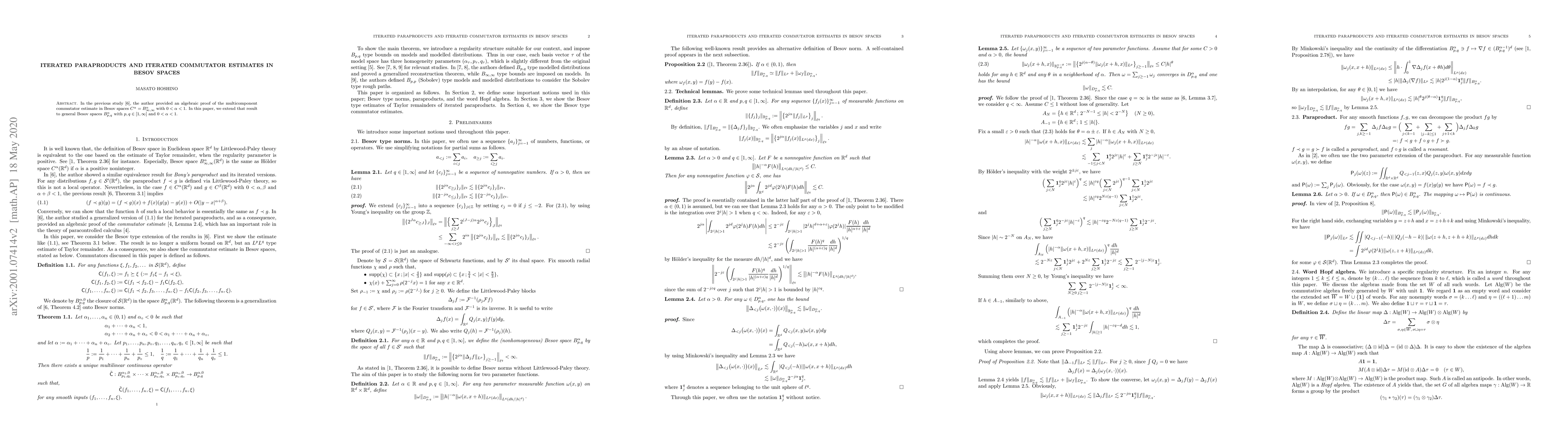 Thumbnail for Iterated paraproducts and iterated commutator estimates in Besov spaces