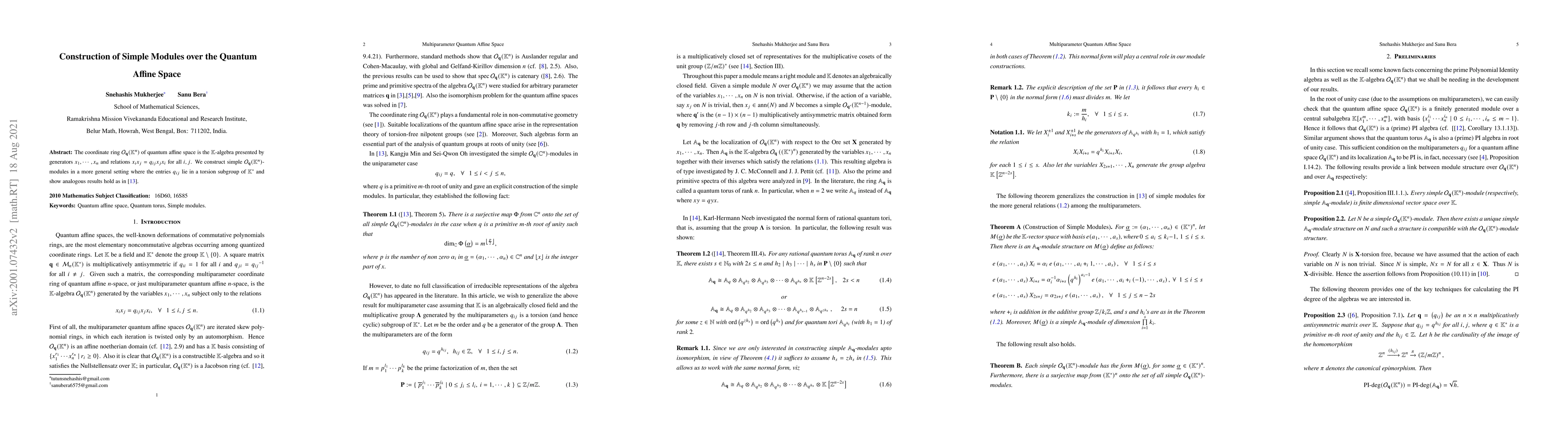 Thumbnail for Construction of Simple Modules over the Quantum Affine Space
