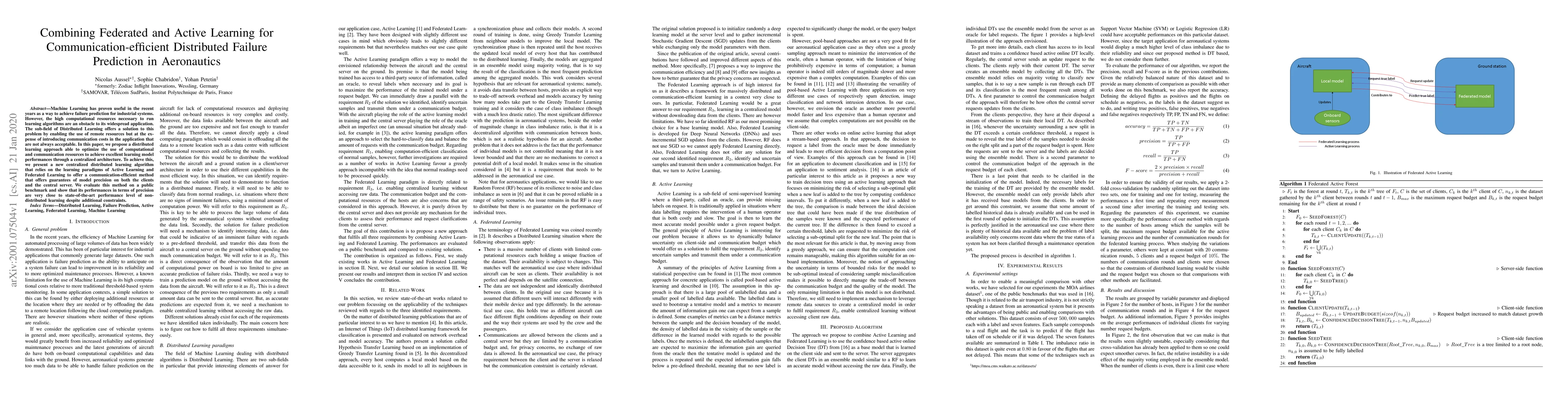 Thumbnail for Combining Federated and Active Learning for Communication-efficient
  Distributed Failure Prediction in Aeronautics