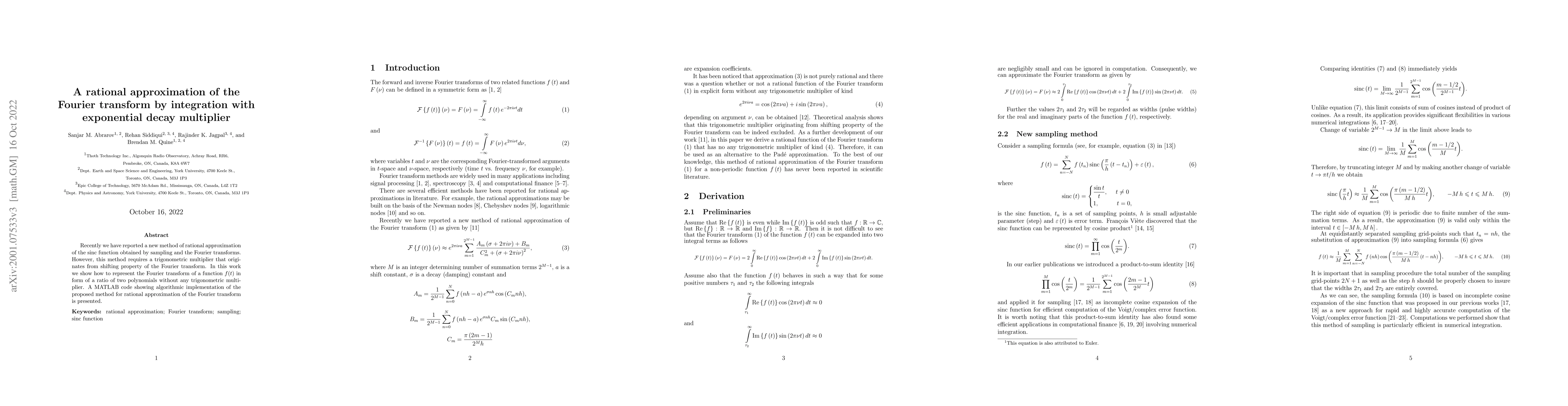 Thumbnail for A rational approximation of the Fourier transform by integration with
  exponential decay multiplier