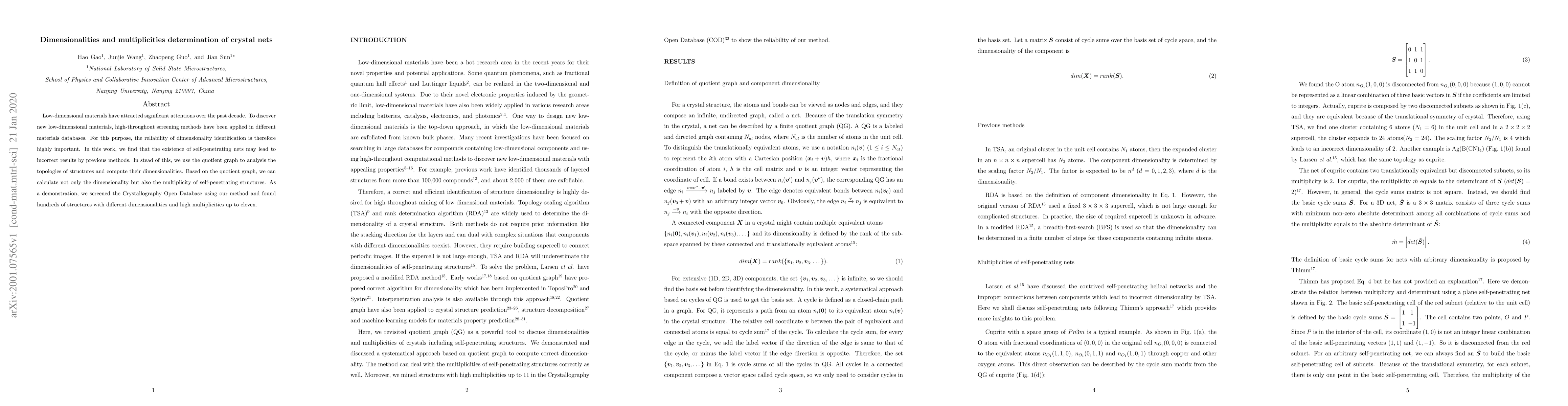 Thumbnail for Dimensionalities and multiplicities determination of crystal nets