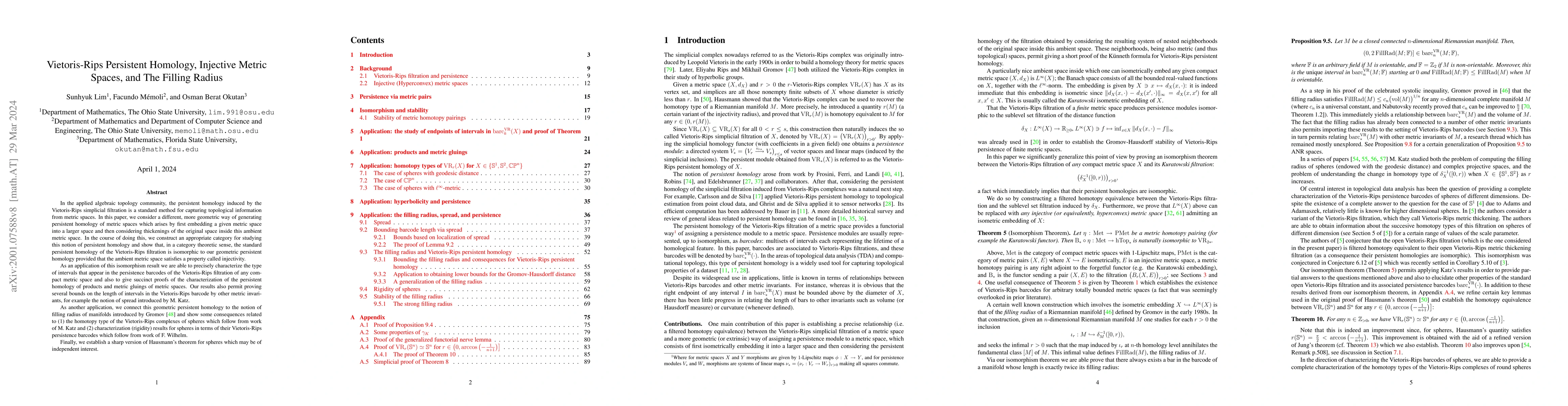 Thumbnail for Vietoris-Rips Persistent Homology, Injective Metric Spaces, and The
  Filling Radius