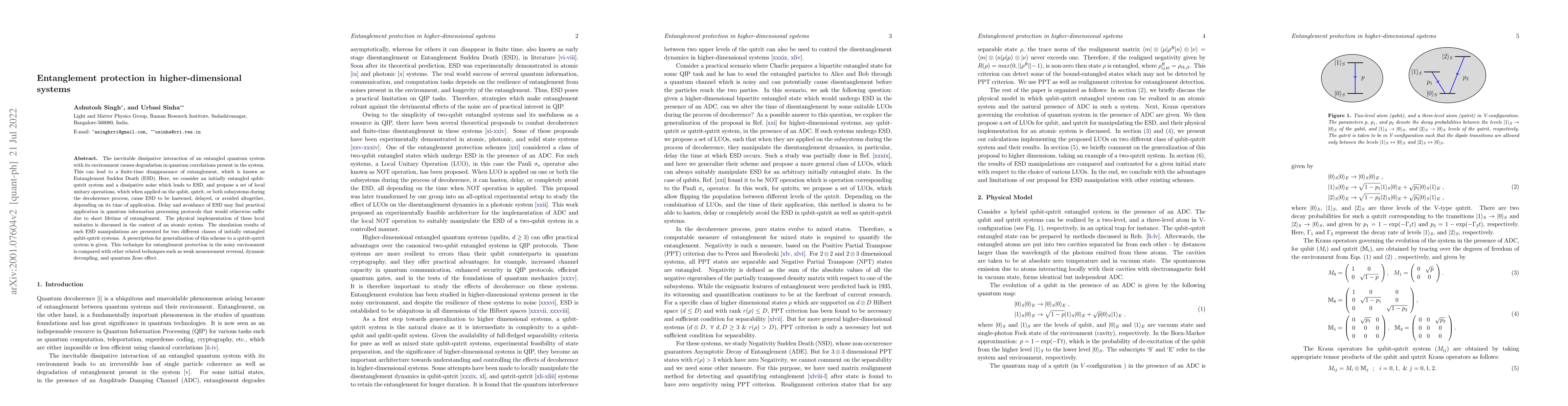 Thumbnail for Entanglement protection in higher-dimensional systems