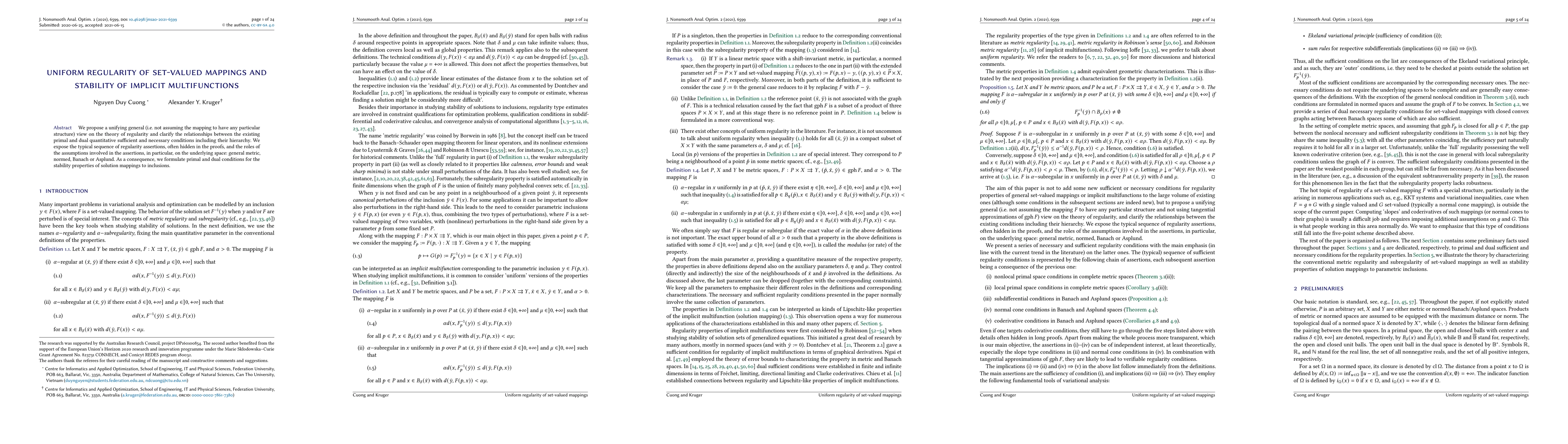 Thumbnail for Uniform Regularity of Set-Valued Mappings and Stability of Implicit
  Multifunctions