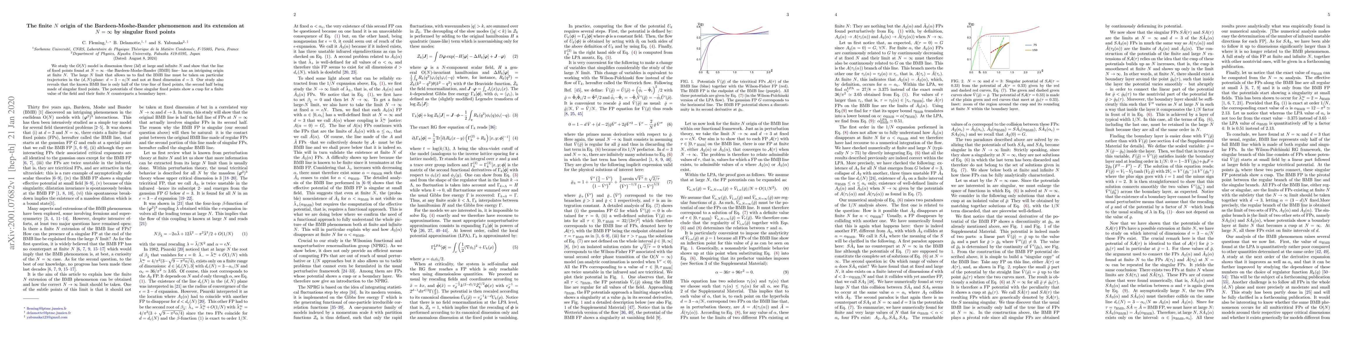 Thumbnail for The finite $N$ origin of the Bardeen-Moshe-Bander phenomenon and its
  extension at $N=\infty$ by singular fixed points