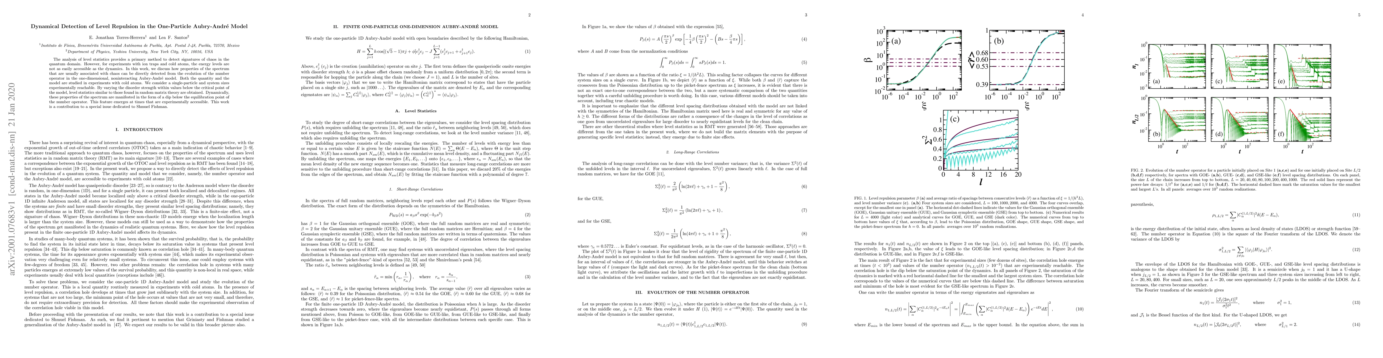 Thumbnail for Dynamical Detection of Level Repulsion in the One-Particle Aubry-Andr\'e
  Model
