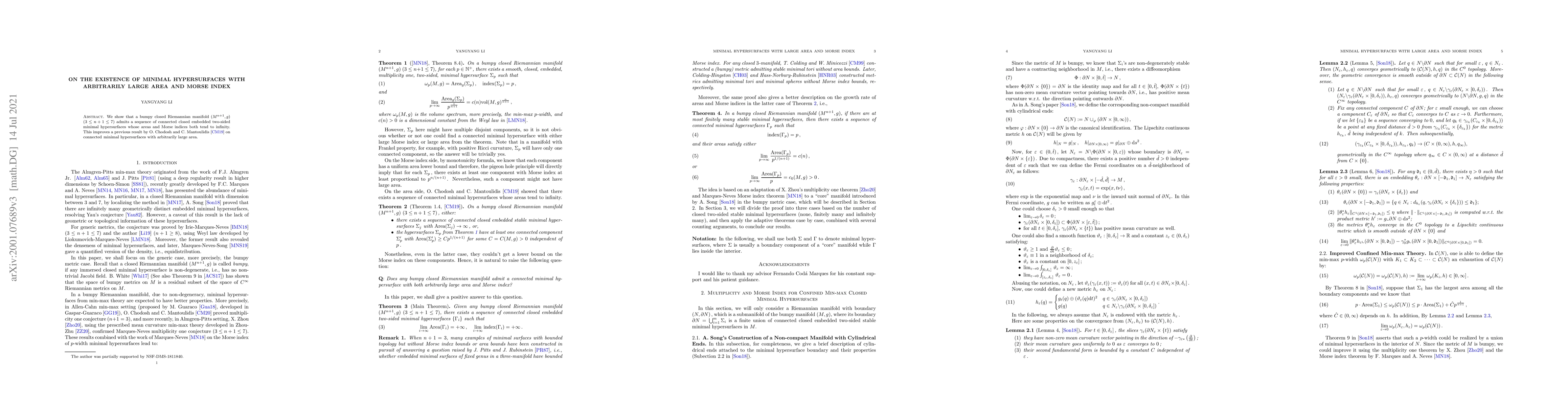 Thumbnail for On the Existence of Minimal Hypersurfaces with Arbitrarily Large Area
  and Morse Index